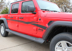 Detailed view of 2021-2025 Jeep Gladiator Side Vinyl Graphics MEZZO Side Decal Factory Style Body Stripes Kit