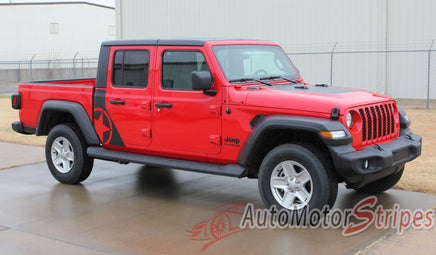 Detailed view of 2021-2026 Jeep Gladiator Omega Side Star Decal OEM Factory Style Body Vinyl Graphic Stripes Kit