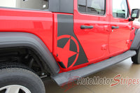 Detailed view of 2021-2026 Jeep Gladiator Omega Side Star Decal OEM Factory Style Body Vinyl Graphic Stripes Kit