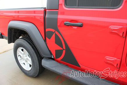 Detailed view of 2021-2026 Jeep Gladiator Omega Side Star Decal OEM Factory Style Body Vinyl Graphic Stripes Kit