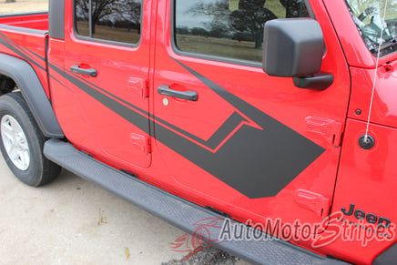 Detailed view of 2021-2026 Jeep Gladiator Side Vinyl Graphics PARAMOUNT SOLID Side Decal OEM Factory Style Body Stripes Kit