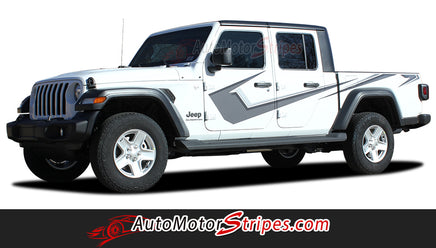 Detailed view of 2021-2026 Jeep Gladiator Side Vinyl Graphics PARAMOUNT DIGITAL Side Decal OEM Factory Style Body Stripes Kit