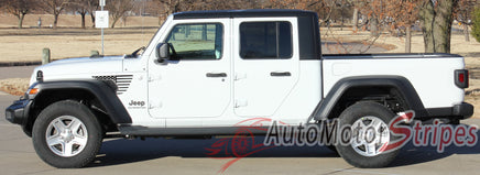 Detailed view of 2021-2026 Jeep Gladiator Side Star Decals Patriot Body Vinyl Graphic Stripes Kit
