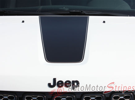 Detailed view of 2011-2021 Jeep Grand Cherokee Hood Decal Pathway Center Blackout Vinyl Graphic Stripes