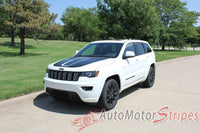 Detailed view of 2011-2021 Jeep Grand Cherokee Trailhawk Hood Decal TRAIL Center Blackout Vinyl Graphic Stripes