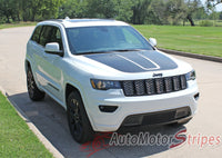 Detailed view of 2011-2021 Jeep Grand Cherokee Trailhawk Hood Decal TRAIL Center Blackout Vinyl Graphic Stripes