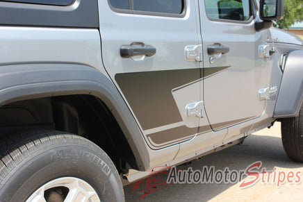 Detailed view of 2018-2026 Jeep Wrangler JL Advance Side Door Decals Vinyl Graphic Stripes Kit