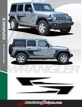 Detailed view of 2018-2026 Jeep Wrangler JL Advance Side Door Decals Vinyl Graphic Stripes Kit