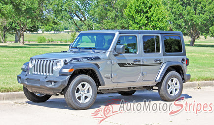 Detailed view of 2018-2026 Jeep Wrangler JL Bypass Side Door Decals Vinyl Graphic Body Stripes Kit