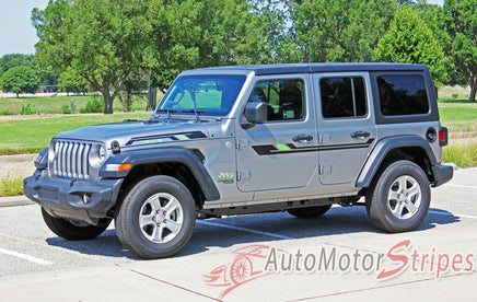 Detailed view of 2018-2026 Jeep Wrangler JL Bypass Side Door Decals Vinyl Graphic Body Stripes Kit