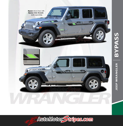 Detailed view of 2018-2026 Jeep Wrangler JL Bypass Side Door Decals Vinyl Graphic Body Stripes Kit