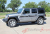 Detailed view of 2018-2025  Jeep Wrangler JL Mojave Side Door Decals and Hood Vinyl Graphic Body Stripes Kit