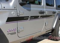Detailed view of 2018-2026 Jeep Wrangler JL Mojave Side Door Decals and Hood Vinyl Graphic Body Stripes Kit