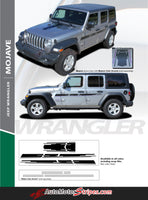 Detailed view of 2018-2026 Jeep Wrangler JL Mojave Side Door Decals and Hood Vinyl Graphic Body Stripes Kit