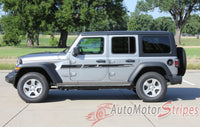 Detailed view of 2018-2026 Jeep Wrangler JL Mojave Side Door Decals and Hood Vinyl Graphic Body Stripes Kit