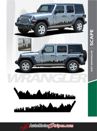 Detailed view of 2018-2026 Jeep Wrangler JL Scape Side Door Decals Vinyl Graphic Stripes Kit
