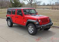 Detailed view of 2018-2026 Jeep Wrangler Sport Hood OEM Factory Style Hood Blackout Vinyl Decal Graphic Stripes