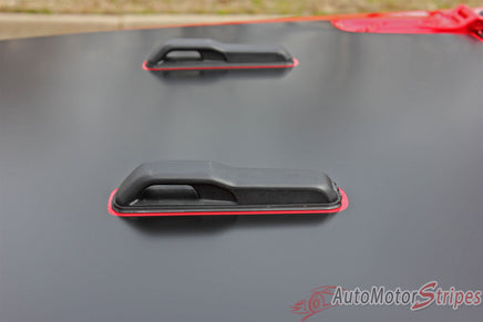 Detailed view of 2018-2026 Jeep Wrangler Sport Hood OEM Factory Style Hood Blackout Vinyl Decal Graphic Stripes