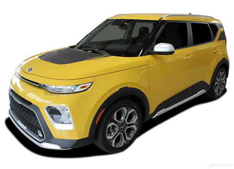 Detailed view of 2021-2025 2025 Kia Soul Hood Decals and Rear Body Vinyl Graphic Stripes Kit