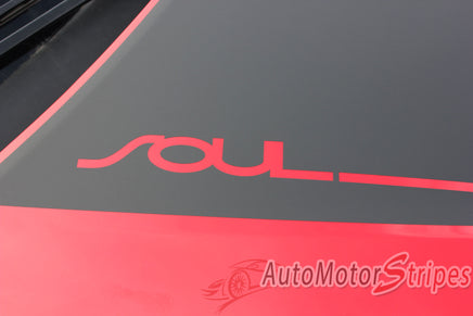 Detailed view of 2020-2025 Kia Soul Hood Decals Souled Hood Vinyl Graphic Stripes Kit