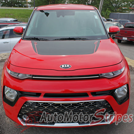 Detailed view of 2020-2025 Kia Soul Hood Decals Souled Hood Vinyl Graphic Stripes Kit