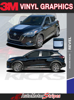 View of 2018-2024 Nissan Kicks REVEL Hood Graphic and Upper Body Panel Accent Vinyl Graphics Stripes Decals Kit