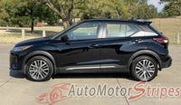 View of 2018-2024 Nissan Kicks REVEL Hood Graphic and Upper Body Panel Accent Vinyl Graphics Stripes Decals Kit