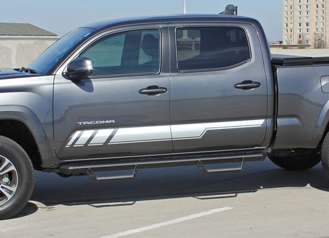 Detailed view of 2015-2025  Toyota Tacoma Core Lower Door Rocker Panel Accent Trim Decal 3M Vinyl Graphics Stripe Kit - Details