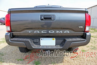 Detailed view of 2015-2023 Toyota Tacoma TAILGATE LETTERS Rear Bed Lettering TRD Sport Pro Accent Trim Decal 3M Vinyl Graphics Stripe Kit