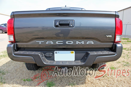 Detailed view of 2015-2023 Toyota Tacoma TAILGATE LETTERS Rear Bed Lettering TRD Sport Pro Accent Trim Decal 3M Vinyl Graphics Stripe Kit