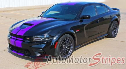 Detailed view of 2015-2023 Dodge Charger Widebody N-Charge Rally S-Pack R/T Scat Pack SRT 392 Hellcat Factory Quality Mopar Style Vinyl Racing Stripes 3M Graphic Kit